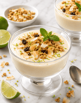 GINGER & LIME SET CREAM WITH CRUNCHY COCONUT GRANOLA  TOPPER