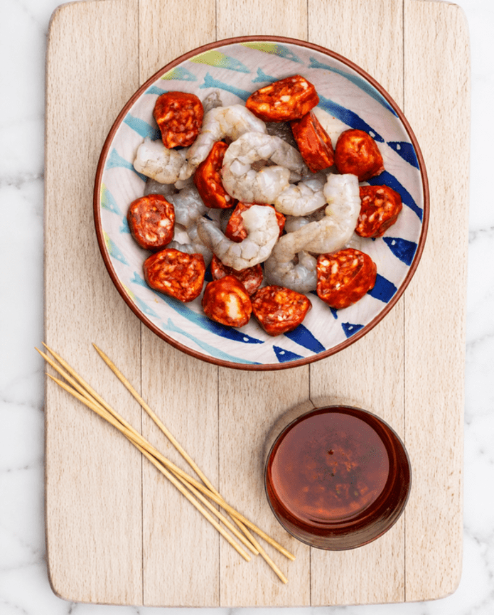 King Prawn & Chorizo Kebabs
