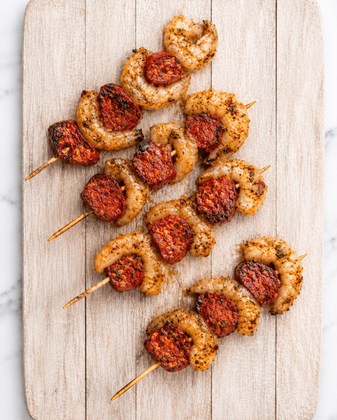 King Prawn & Chorizo Kebabs