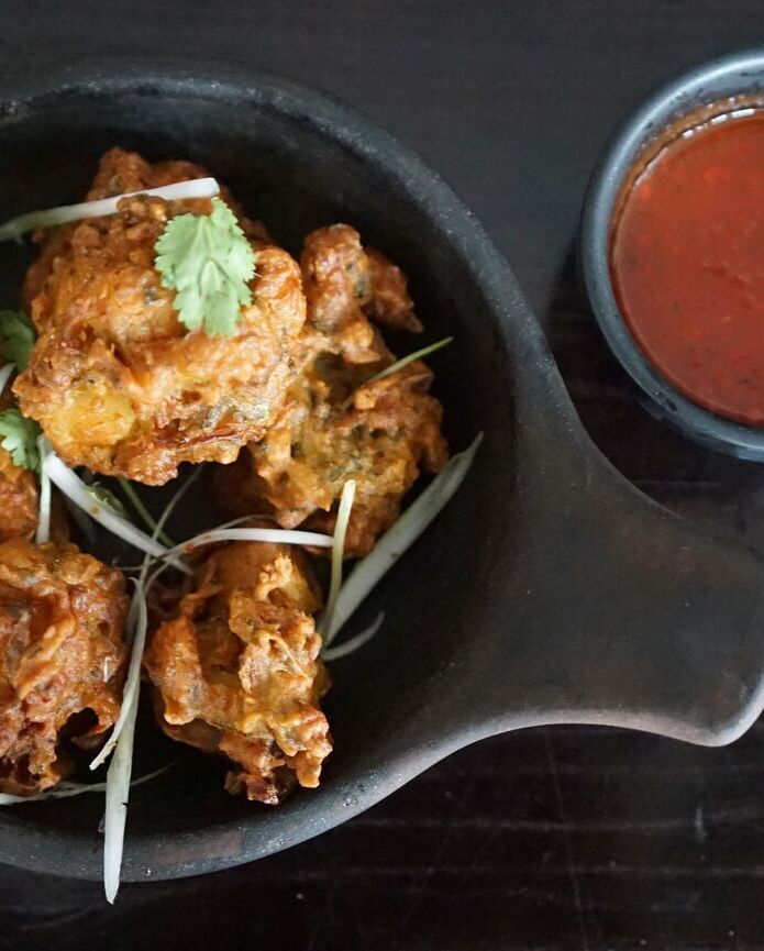 Prawns, Bengali Bhuna Curry Sauce & Fish Pakora