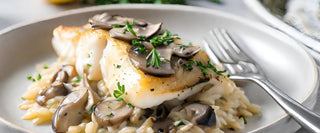 Baked Cod With A Creamy, Leek and Mushroom Orzo