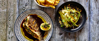 Baked Sea Bass with Truffle Parmesan Fries & Roasted Cabbage