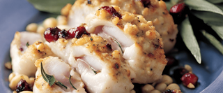 Monkfish with sage, cranberry and pine nut stuffing