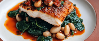 Smoky Hake with Beans and Greens