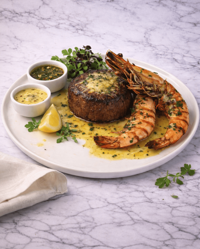 Surf & Turf - Scottish Fillet Steak & Giant Tiger Prawns
